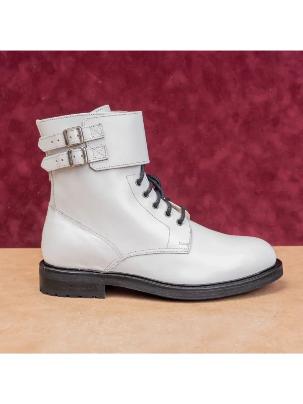 AllSaints Wmn Brigade Lace Zipper Festival White Leather Combat Boots 9US EUR39